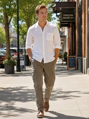 Banana Republic Mens 33x32 Linen Blend Cargo Pants Olive Brown Cotton Linen